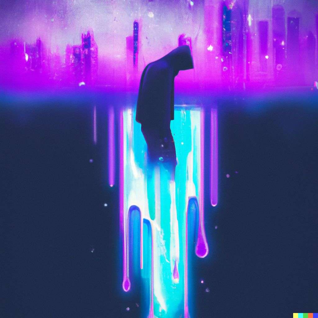 the discovery of gravity, digital art, synthwave